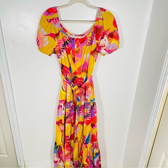 NEW FARM Rio Neon Macaws Tiered Maxi Dress Resortwear Vacation Tropical Bohemian - Picture 3 of 13